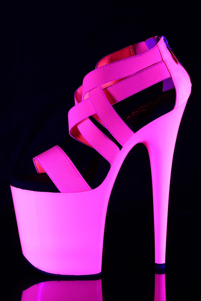 Pleaser USA - Flamingo Strappy UV Reactive Platform Sandal With 8" Heel - Stag Shop