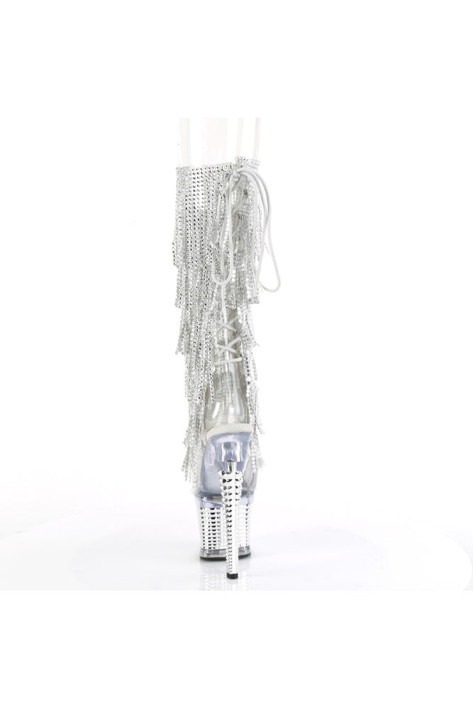 Pleaser USA - Spectator 7 Inch Crystal Fringe Spike Heel Platform - Clear/Silver - Stag Shop