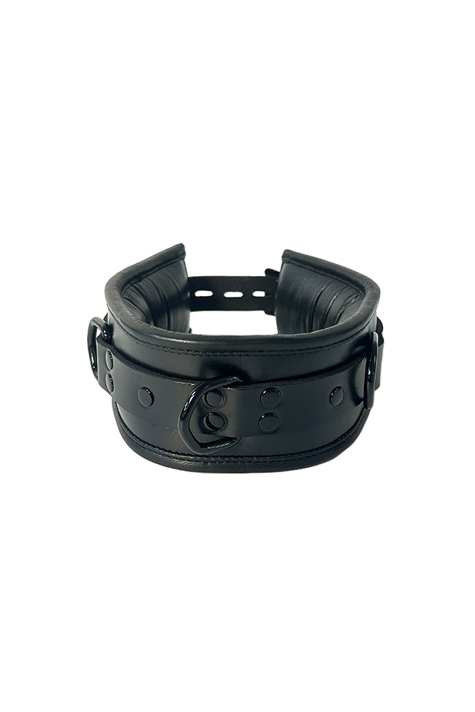 Rouge Garments - Padded Leather Collar with D-Rings & Lockable Strap - Stag Shop