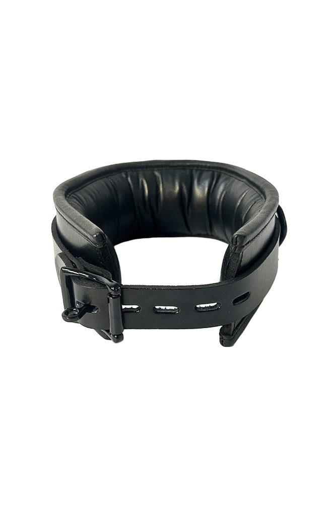 Rouge Garments - Padded Leather Collar with D-Rings & Lockable Strap - Stag Shop