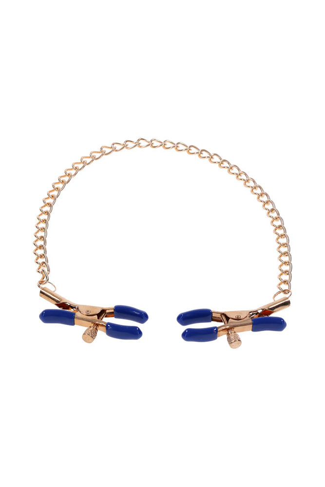 Sex & Mischief - Cougar - Chained Nipple Clamps - Blue/Gold - Stag Shop