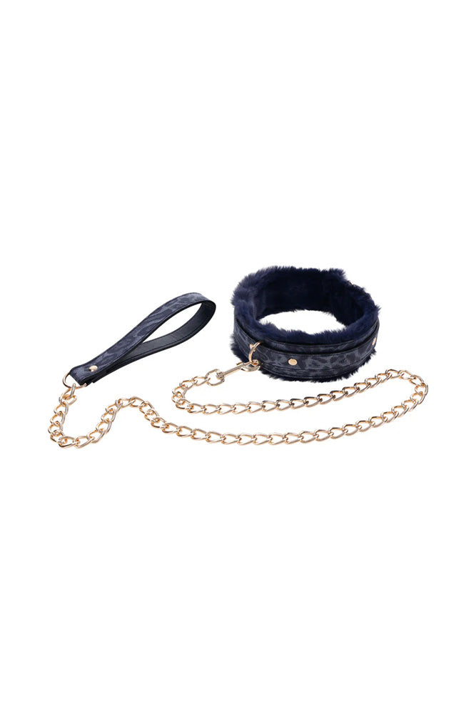 Sex & Mischief - Cougar - Collar & Leash - Blue/Gold - Stag Shop