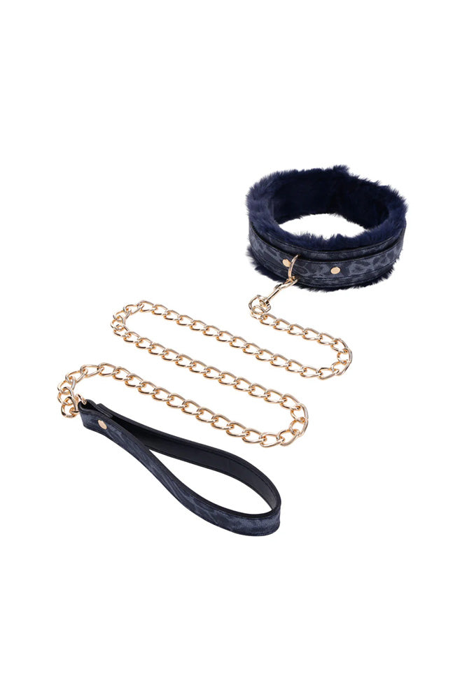 Sex & Mischief - Cougar - Collar & Leash - Blue/Gold - Stag Shop
