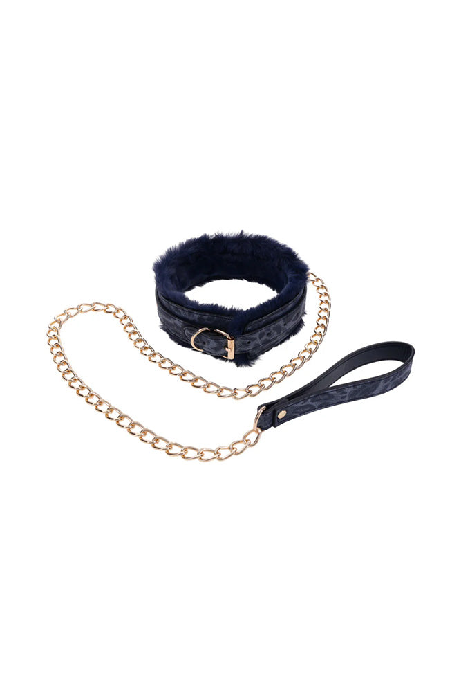 Sex & Mischief - Cougar - Collar & Leash - Blue/Gold - Stag Shop
