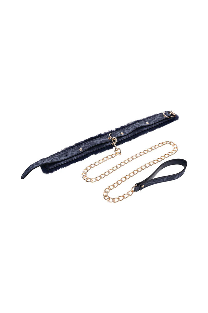 Sex & Mischief - Cougar - Collar & Leash - Blue/Gold - Stag Shop