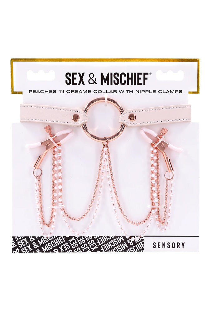 Sex & Mischief - Peaches 'N CreaMe - Collar With Nipple Clamps - Peach/Rose Gold - Stag Shop