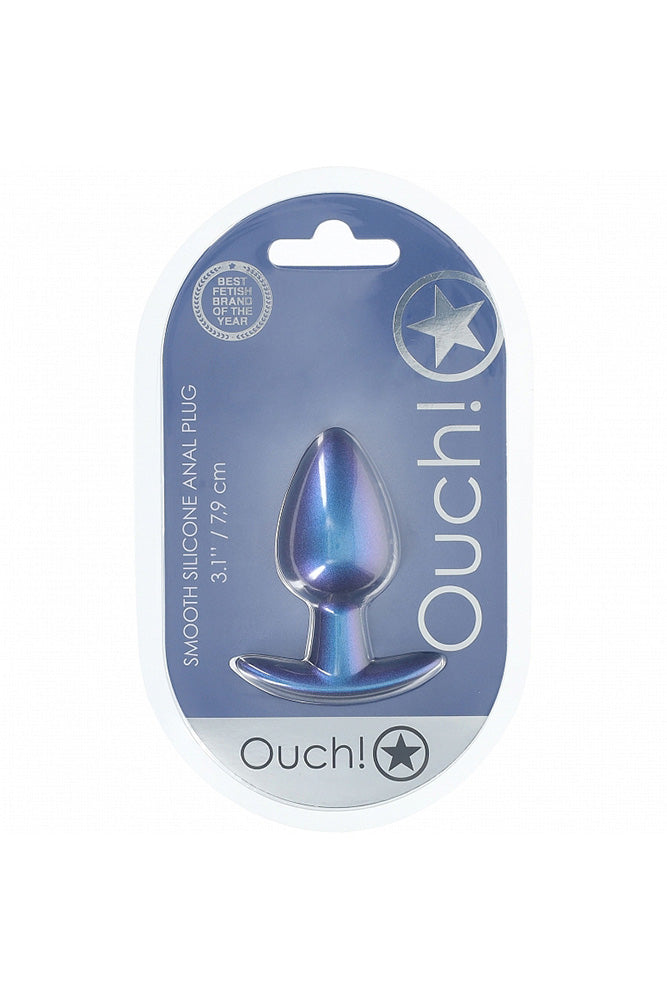 Ouch by Shots Toys - Smooth Silicone Anal Plug - Medium - Metallic Blue - Stag Shop