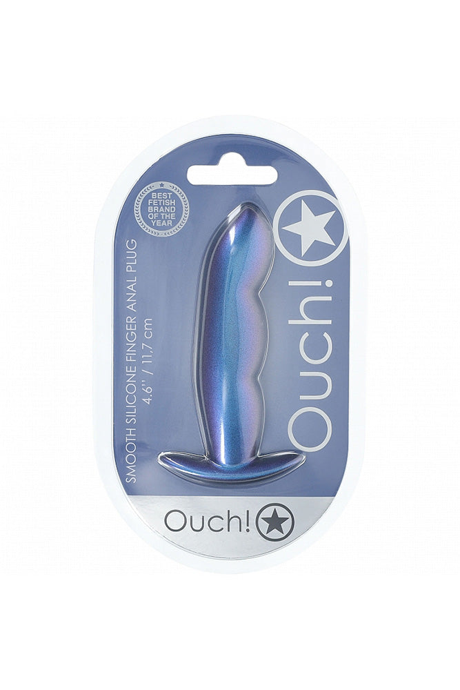Ouch by Shots Toys - Finger Shaped Silicone Anal Plug - Metallic Blue - Stag Shop