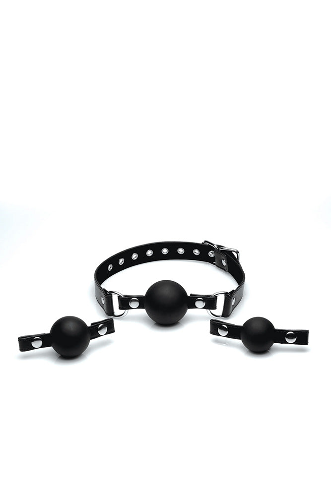 XR Brands - Strict - Interchangeable Silicone Ball Gag Set - Black - Stag Shop