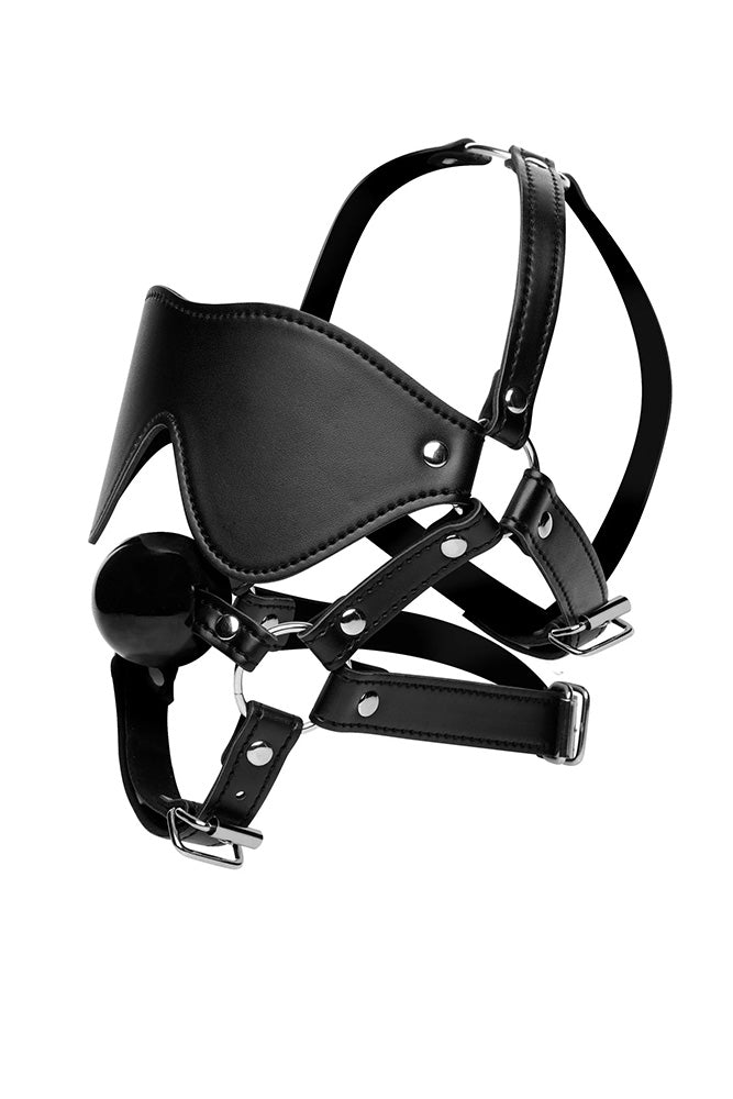 XR Brands - Strict - Blindfold Harness and Ball Gag - Stag Shop