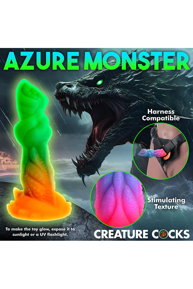 XR Brands - Creature Cocks - Aqua Cock Glow-in-the-Dark Silicone Dildo - Multicolour - Stag Shop