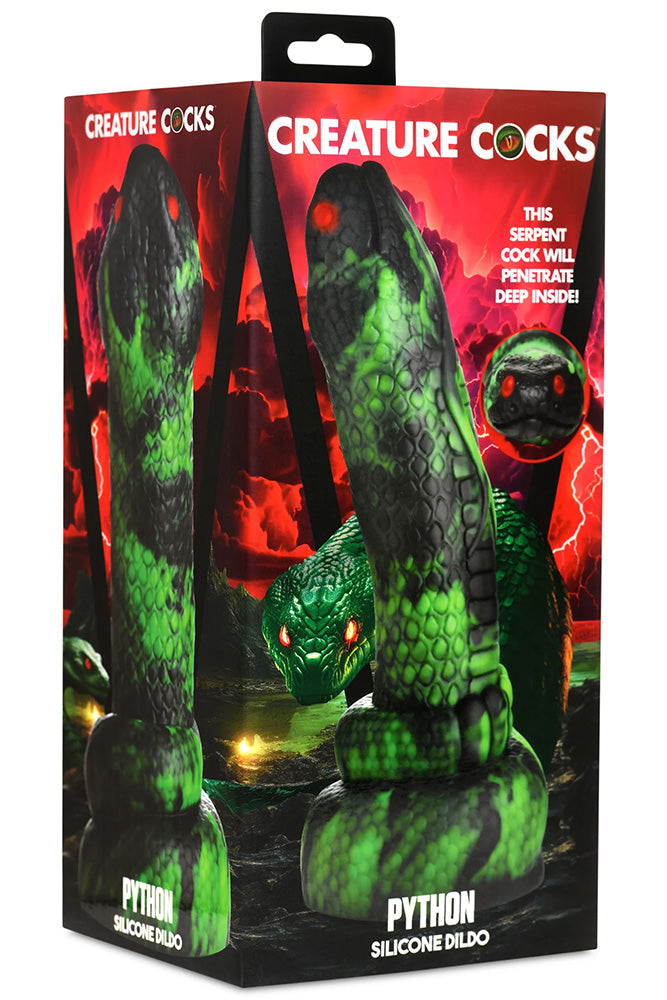XR Brands - Creature Cocks - Python Silicone Dildo - Green/Black - Stag Shop