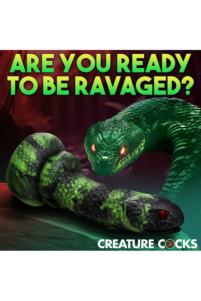XR Brands - Creature Cocks - Python Silicone Dildo - Green/Black - Stag Shop