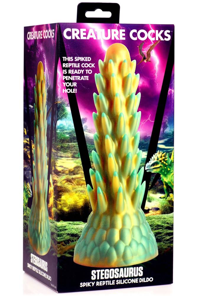 XR Brands - Creature Cocks - Stegosaurus Spiky Reptile Silicone Dildo - Green - Stag Shop