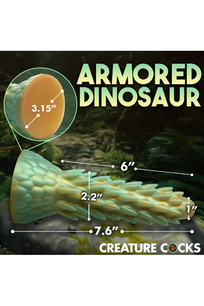 XR Brands - Creature Cocks - Stegosaurus Spiky Reptile Silicone Dildo - Green - Stag Shop