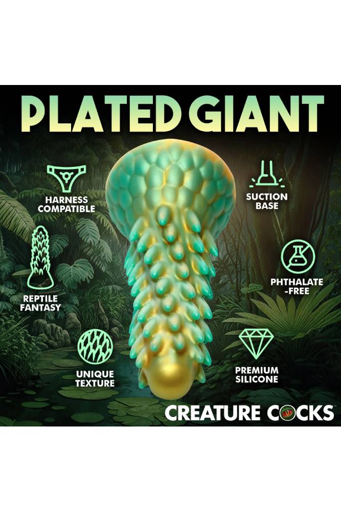 XR Brands - Creature Cocks - Stegosaurus Spiky Reptile Silicone Dildo - Green - Stag Shop