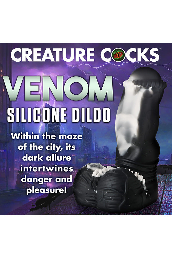 XR Brands - Creature Cocks - Venom Silicone Dildo - Black/White - Stag Shop