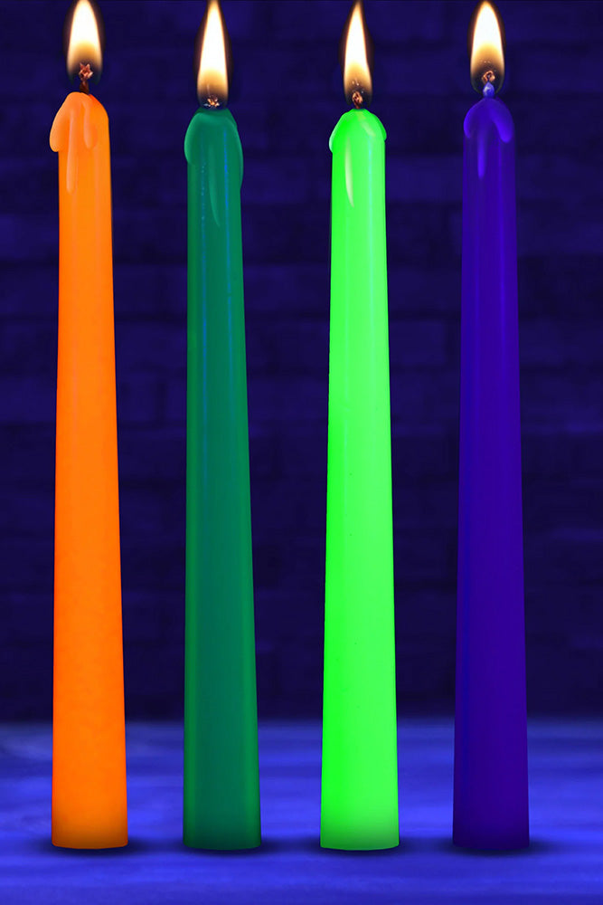 XR Brands - Master Series - Glow Wax Set Of 4 UV Blacklight Reactive Candles - Stag Shop
