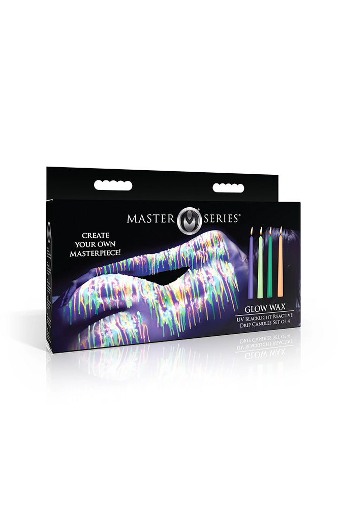 XR Brands - Master Series - Glow Wax Set Of 4 UV Blacklight Reactive Candles - Stag Shop