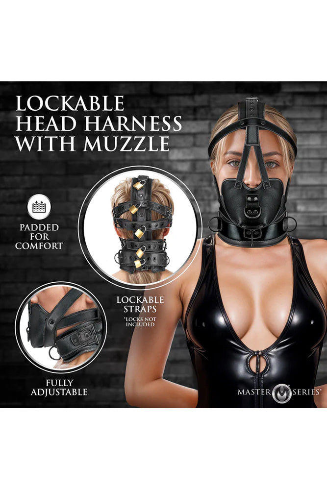 XR Brands - Master Series - Lockable Head Harness with Muzzle - Stag Shop