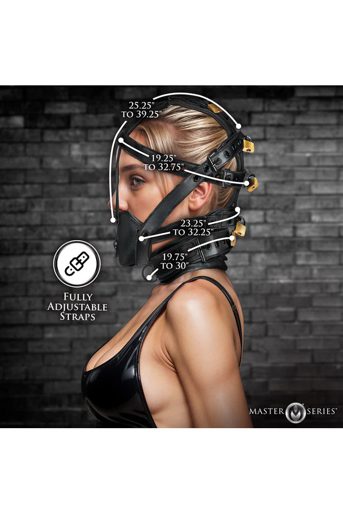 XR Brands - Master Series - Lockable Head Harness with Muzzle - Stag Shop