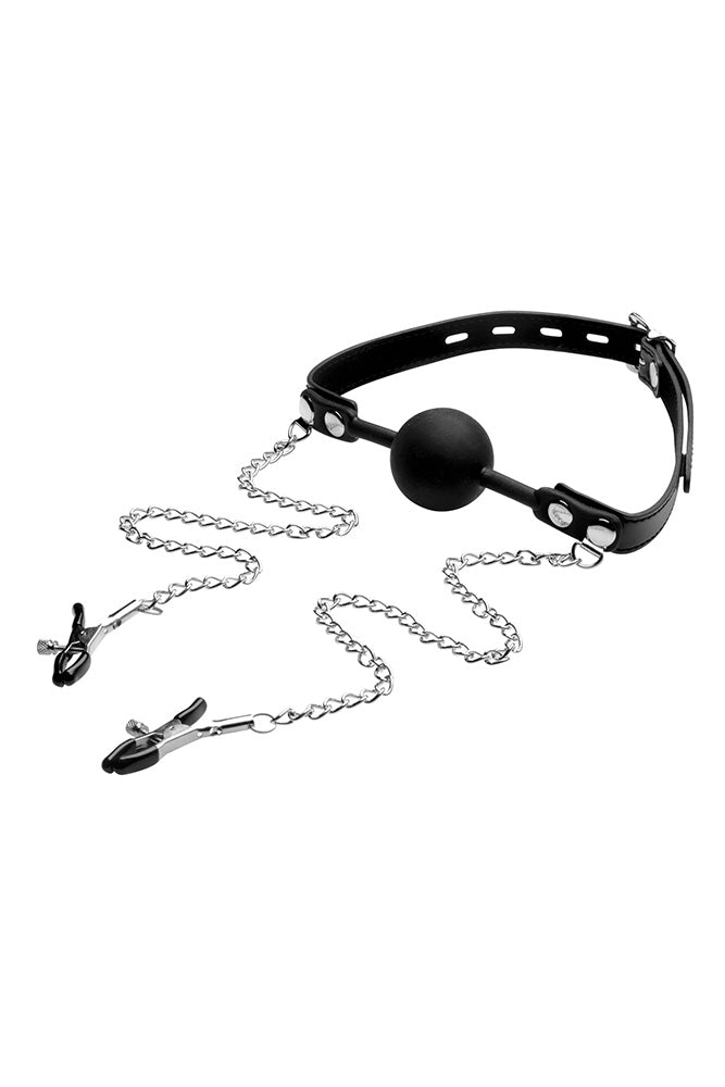 XR Brands - Strict - Silicone Ball Gag with Nipple Clamps - Stag Shop