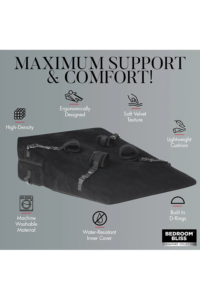 XR Brands - Bedroom Bliss - XL Bondage Cushion Position Aid with Restraints - Black - Stag Shop
