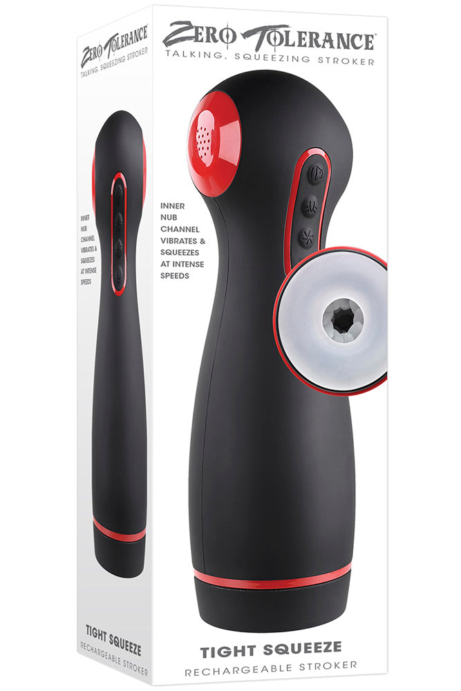 Zero Tolerance - Tight Squeeze Vibrating, Squeezing & Talking Stroker - Black - Stag Shop