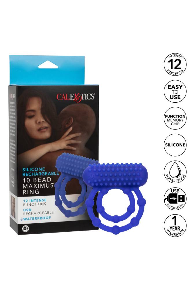 Cal Exotics - Couples Enhancer - Rechargeable 10 Bead Maximus Ring - Blue - Stag Shop
