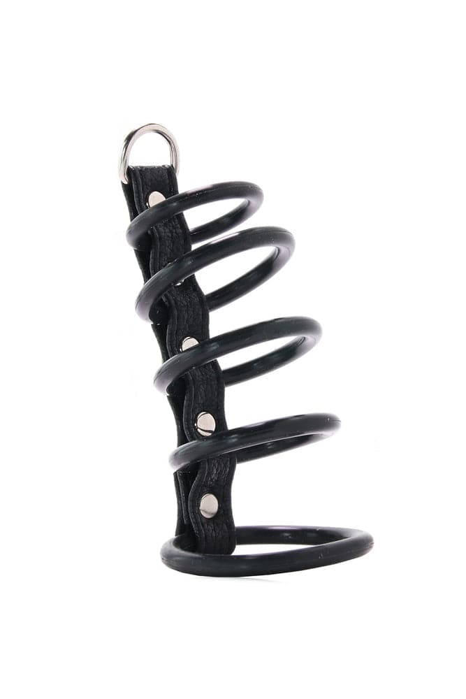 Electric Eel - Blue Line - 5 Ring Rubber Gates Of Hell Cock Cage With Lead - Stag Shop