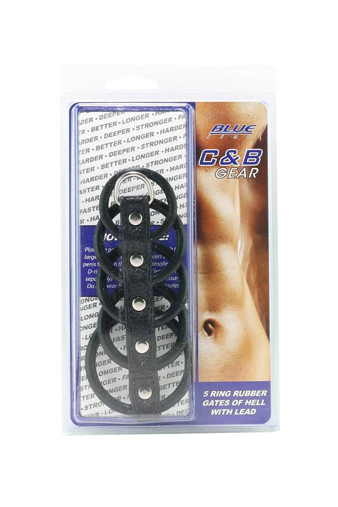Electric Eel - Blue Line - 5 Ring Rubber Gates Of Hell Cock Cage With Lead - Stag Shop