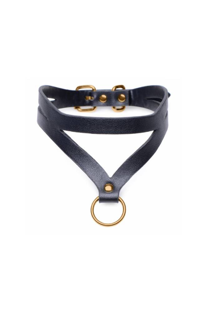 XR Brands - Master Series - Bondage Baddie Collar with O-Ring- Black/Gold - Stag Shop
