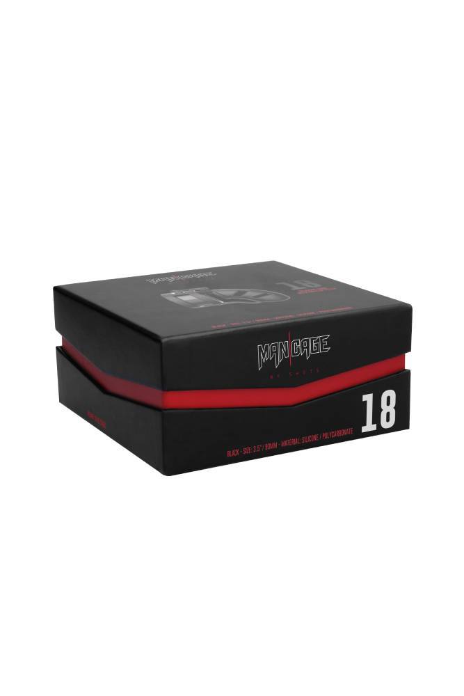 ManCage by Shots Toys - Model 18 Cock Cage Ballsplitter - 3.5 Inch - Black - Stag Shop