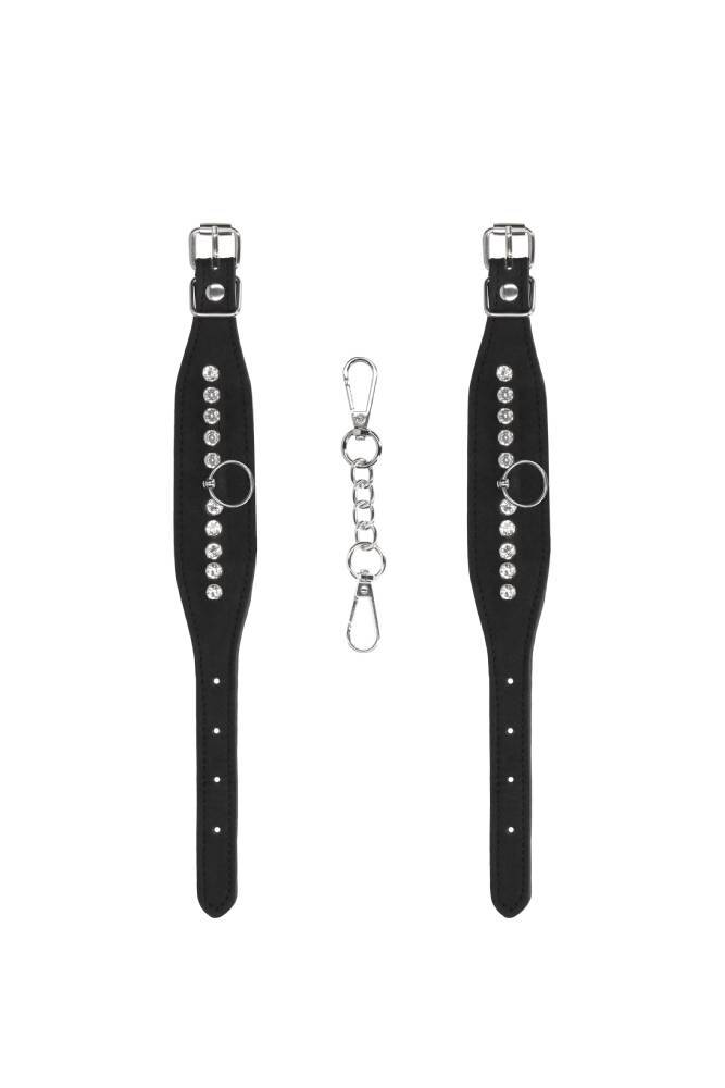 Shots Toys - Diamond Studded Wrist Cuffs - Black - Stag Shop