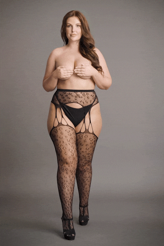 Shots Toys - Le Désir - DES044 - Suspender Leopard Pantyhose - Black - Stag Shop