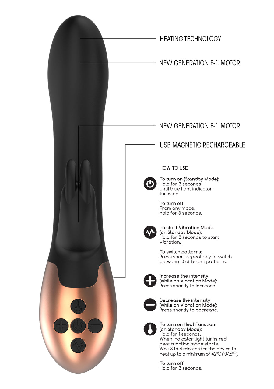 Shots Toys - Elegance - Opulent Heating Rabbit Vibrator - Black - Stag Shop