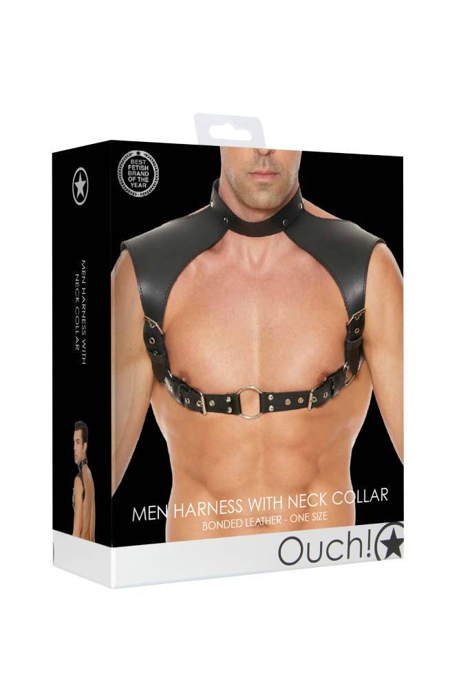Ouch By Shots Toys - Check Harness with Collar - Black - OS - Stag Shop