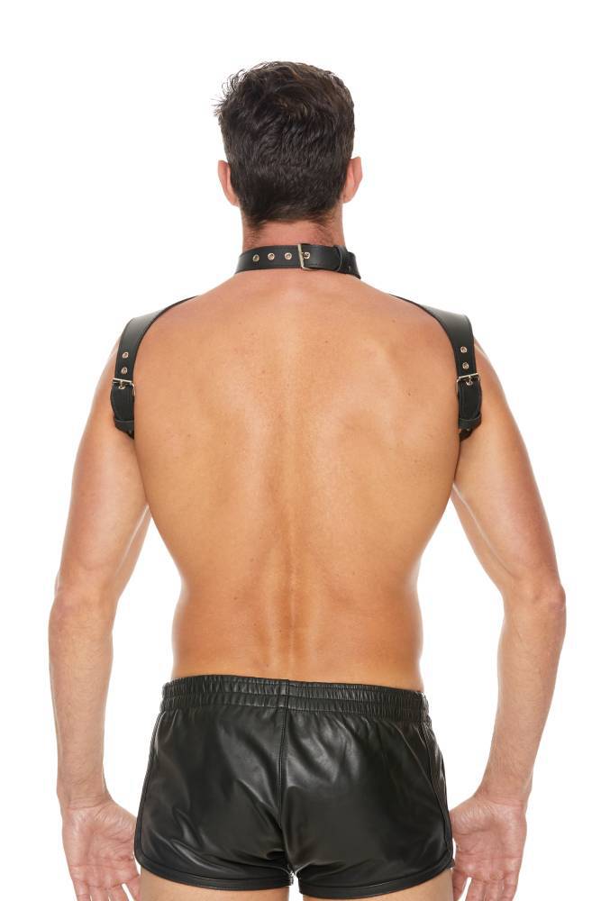 Ouch By Shots Toys - Check Harness with Collar - Black - OS - Stag Shop