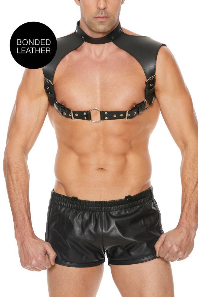 Ouch By Shots Toys - Check Harness with Collar - Black - OS - Stag Shop