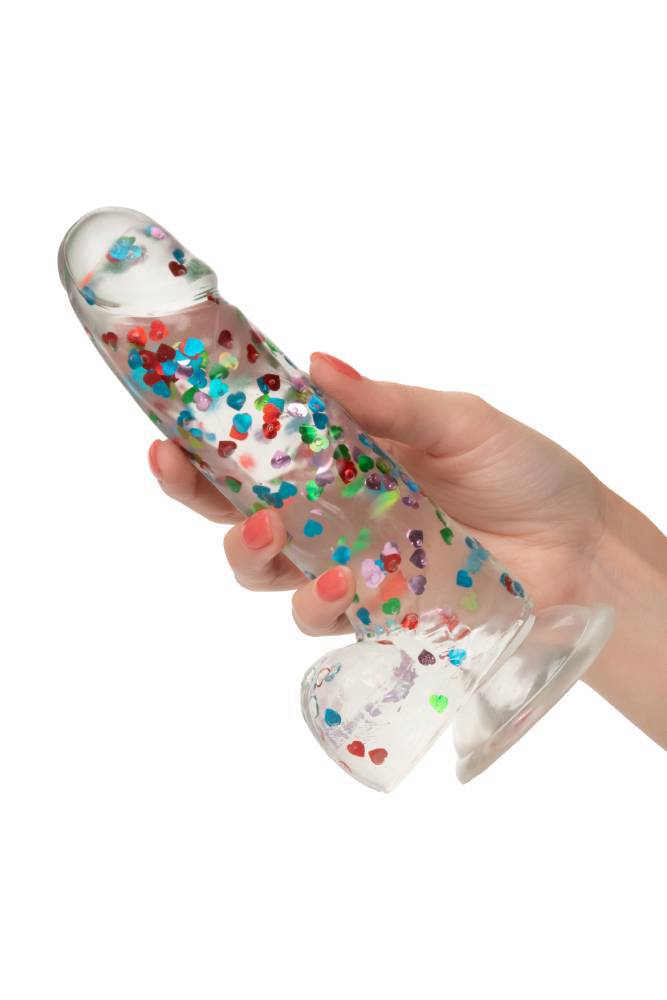 Cal Exotics - Naughty Bits - I Heart Dick Heart Filled Dildo - Clear - Stag Shop