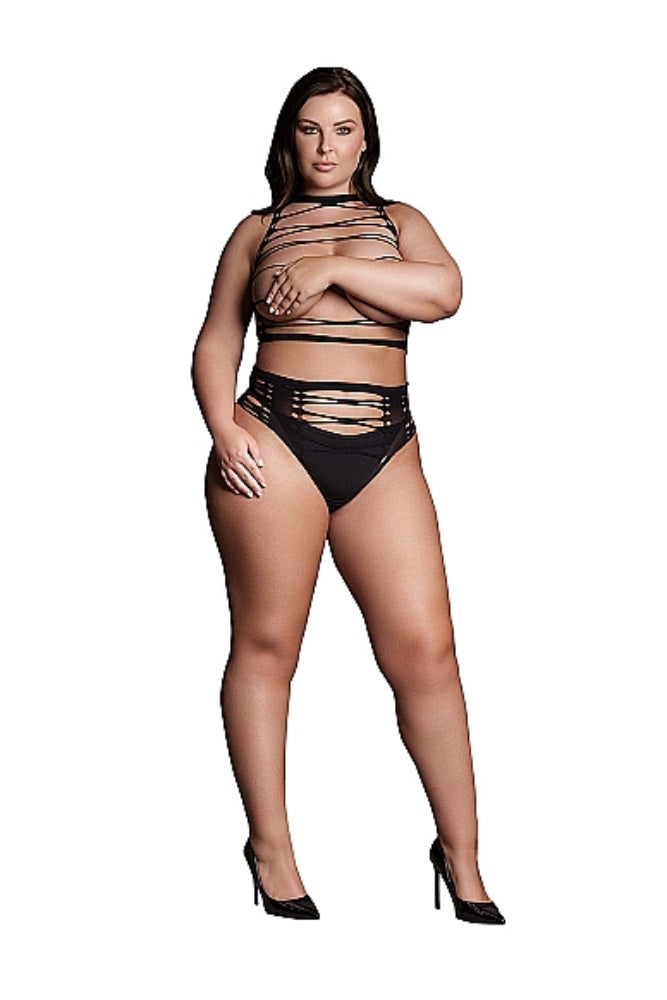 Shots Toys - Le Désir - SHA009 - Helike Open Cup Bra & Panty Set - Black - OS/XL - Stag Shop