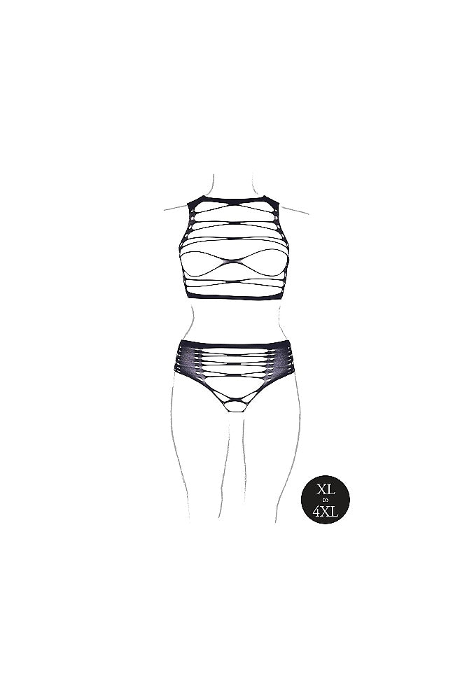 Shots Toys - Le Désir - SHA009 - Helike Open Cup Bra & Panty Set - Black - OS/XL - Stag Shop