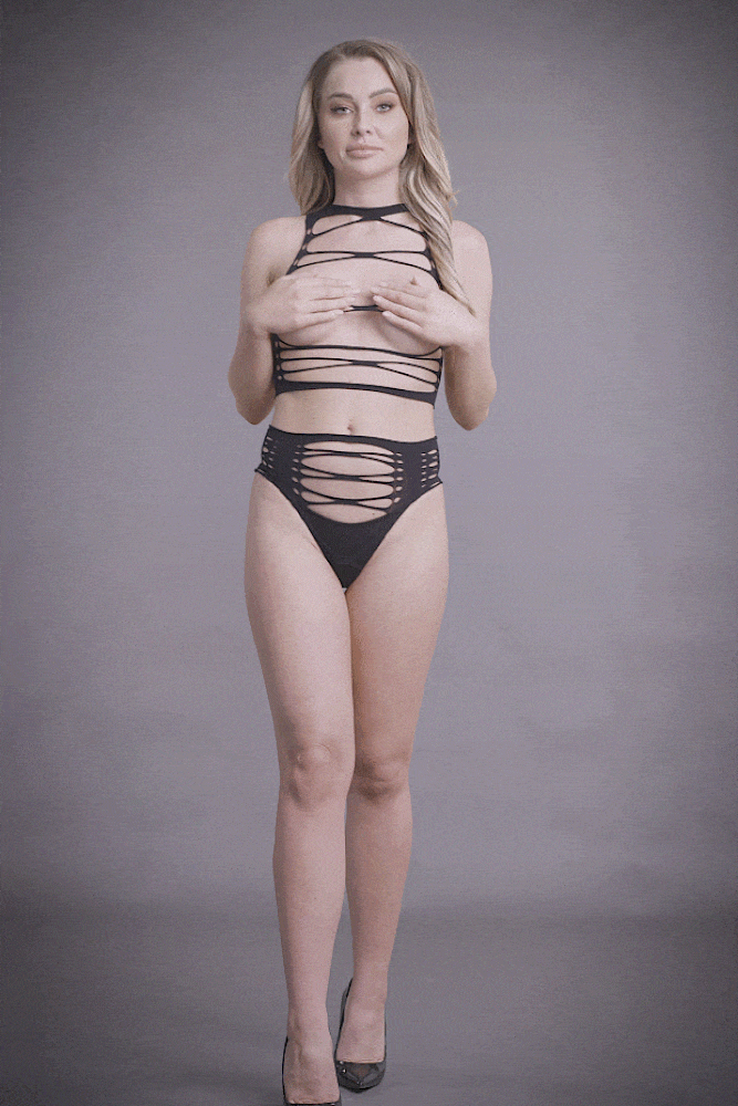 Shots Toys - Le Désir - SHA009 - Helike Open Cup Bra & Panty Set - Black - OS - Stag Shop