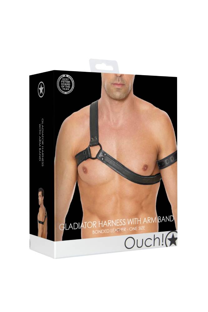 Ouch by Shots Toys - Bonded Leather Gladiator Harness - Black - Stag Shop