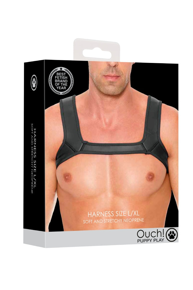 Ouch by Shots Toys - Puppy Play - Neoprene Harness - Black - L/XL - Stag Shop