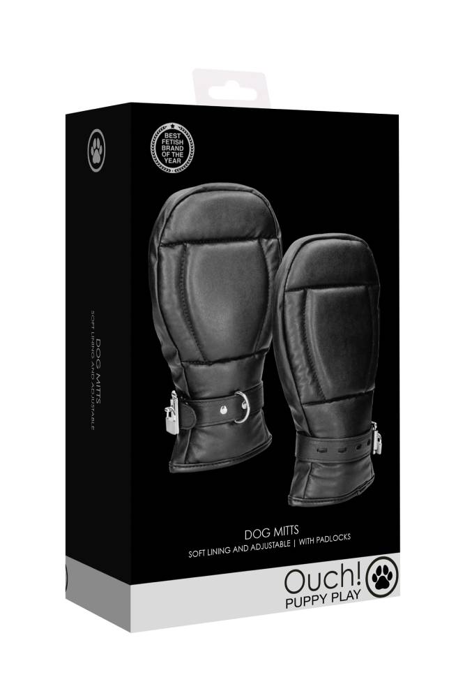 Ouch by Shots Toys - Puppy Play - Neoprene Dog Mitts with Padlocks - Black - Stag Shop