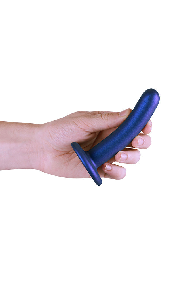Ouch by Shots Toys - 5" Smooth Silicone Dildo - Metallic Blue - Stag Shop