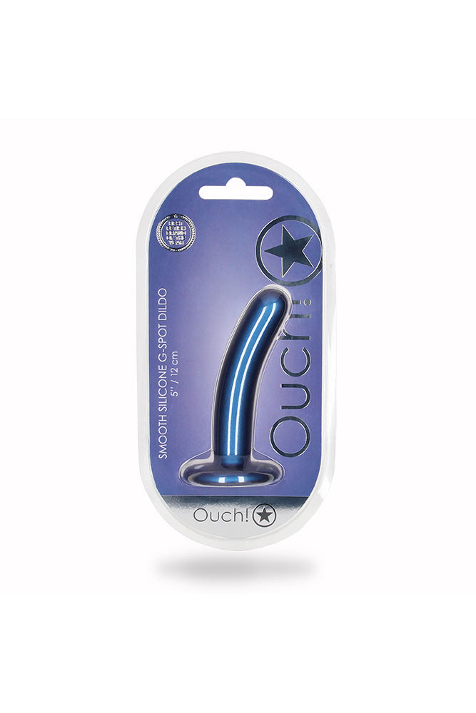 Ouch by Shots Toys - 5" Smooth Silicone Dildo - Metallic Blue - Stag Shop