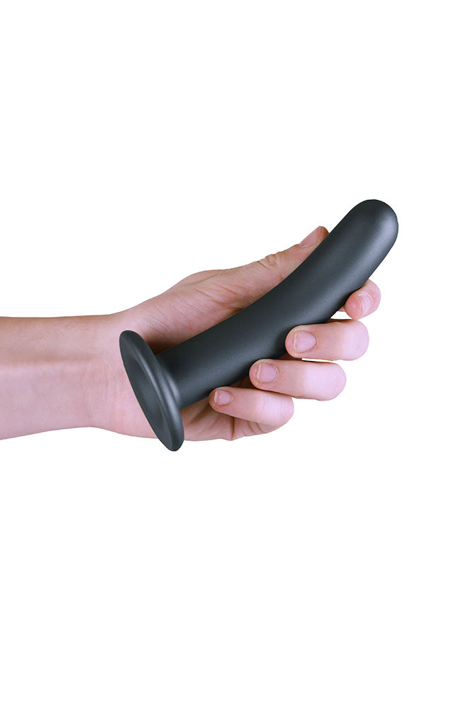 Ouch by Shots Toys - 6" Smooth Silicone Dildo - Gunmetal - Stag Shop