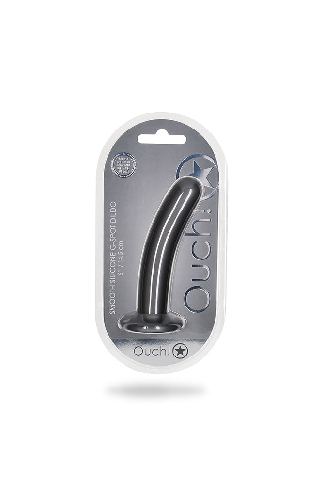 Ouch by Shots Toys - 6" Smooth Silicone Dildo - Gunmetal - Stag Shop